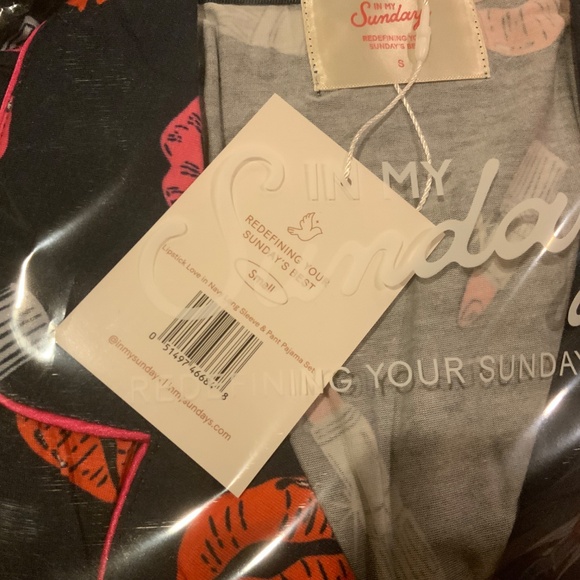 In My Sundays Lipstick Love  in Navy  Long Sleeve and Pant  Pajama Set, size S, - Picture 6 of 6